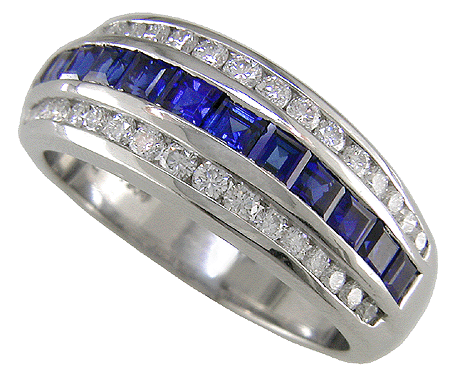 Sapphire and diamond band in platinum.