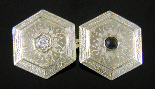 Sapphire and diamond cufflinks. (J9124)