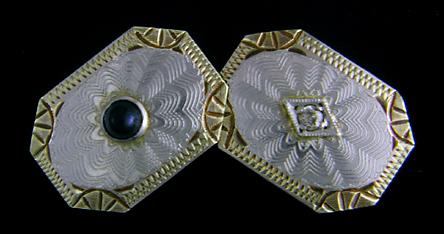 Elegantly engraved sapphire and diamond cufflinks. (J9070)