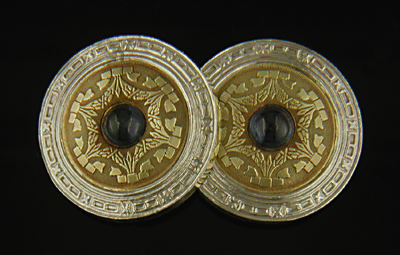 Elegant antique cufflinks with sapphires crafted in yellow and white gold. (J8474)