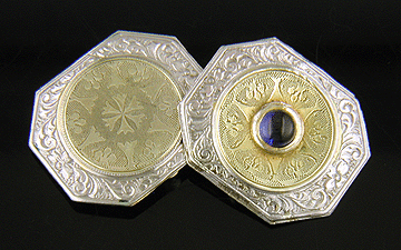 Elegant antique Sapphire cufflinks crafted in platinum and gold. (J8552)