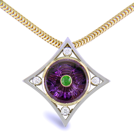 Amethyst torus and diamond pendant.