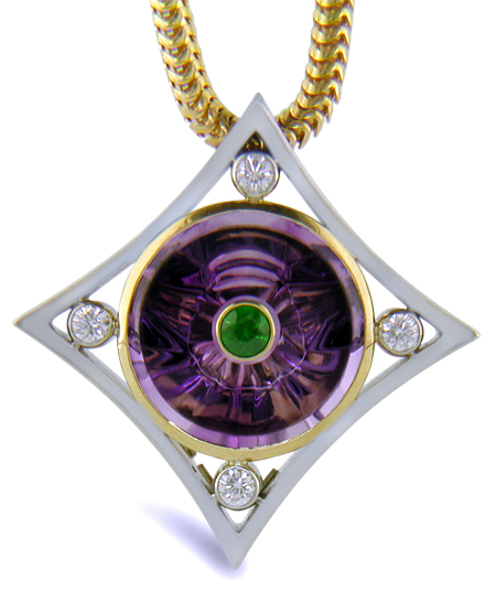 Amethyst torus and diamond pendant.