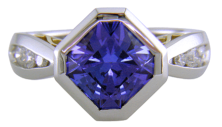 Tanzanite and diamond custom platinum ring.