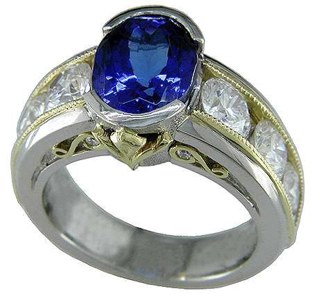 Custom Tanzanite and Diamond Ring - Bijoux Extraordinaire