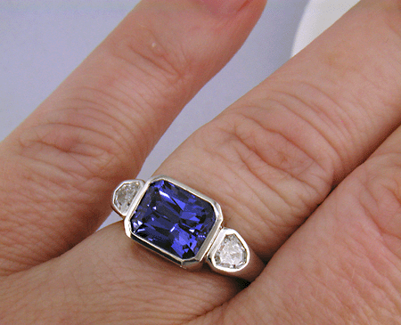 Barion-cut Tanzanite and diamond ring. (J7247)