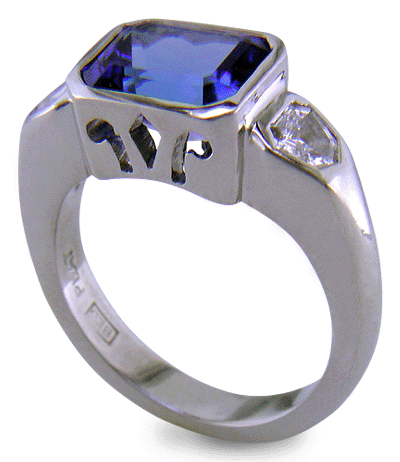 Barion-cut Tanzanite and diamond ring. (J7247)