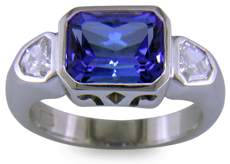 Barion-cut Tanzanite and diamond ring. (J7247)