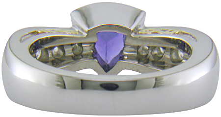 Inside view trillium tanzanite and diamond custom platinum ring.