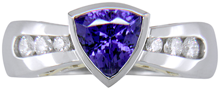 Trillium tanzanite and diamond custom platinum ring.