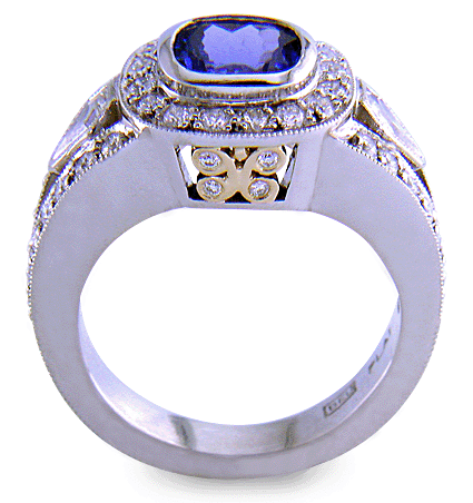 Side view of tanzanite and diamond ring. (J7236)