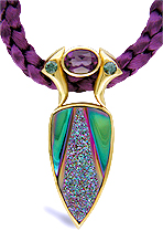 Titania drusy 18kt yellow gold pendant with amethyst and blue-green tourmalines (J5026)