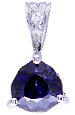 Trillium benitoite pendant accented with with four diamonds.