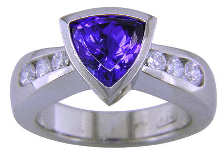 Trillium tanzanite and diamond custom platinum ring.