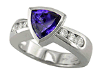 Trillium tanzanite and diamond custom platinum ring.