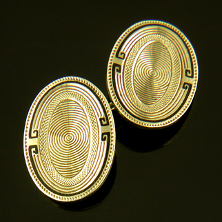 Elegant Art Deco gold and black enamel cufflinks (J8988).