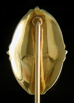 Edwardian guilloche enamel and pearl stickpin. (J9108)