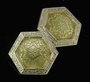 Elegant antique cufflinks crafted in yellow and white gold. (J8791)