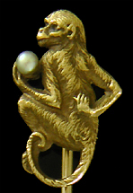 Hayden Wheeler monkey and pearl stickpin. (J9189)