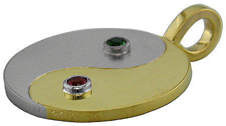 Custom Platinum and 22kt yellow gold pendant with tsavorite and tourmaline