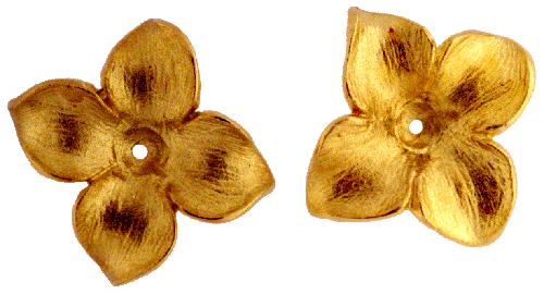 Close-up of 18kt gold dogwood jackets.