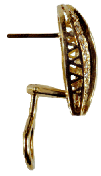 Side-view of diamond and 18kt gold earrings.
