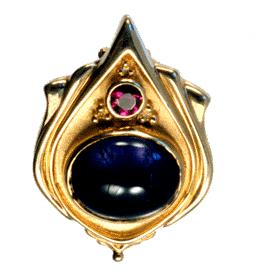 Yellow Gold Iolite and Garnet Slide Pendant.
