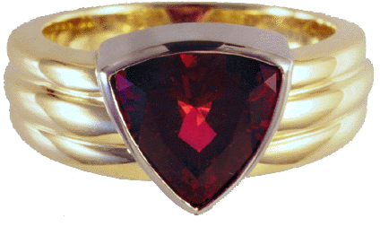 rhodolite garnet ring in yellow and white gold