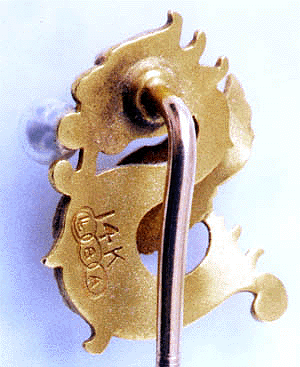 Back of sea serpent stickpin with Link & Angell hallmark. (J4805)