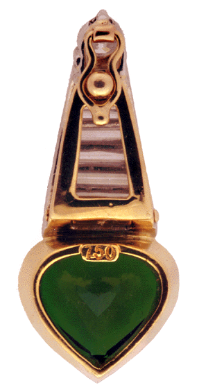 Back view of  diamond and tourmaline necklace in platinum and gold.